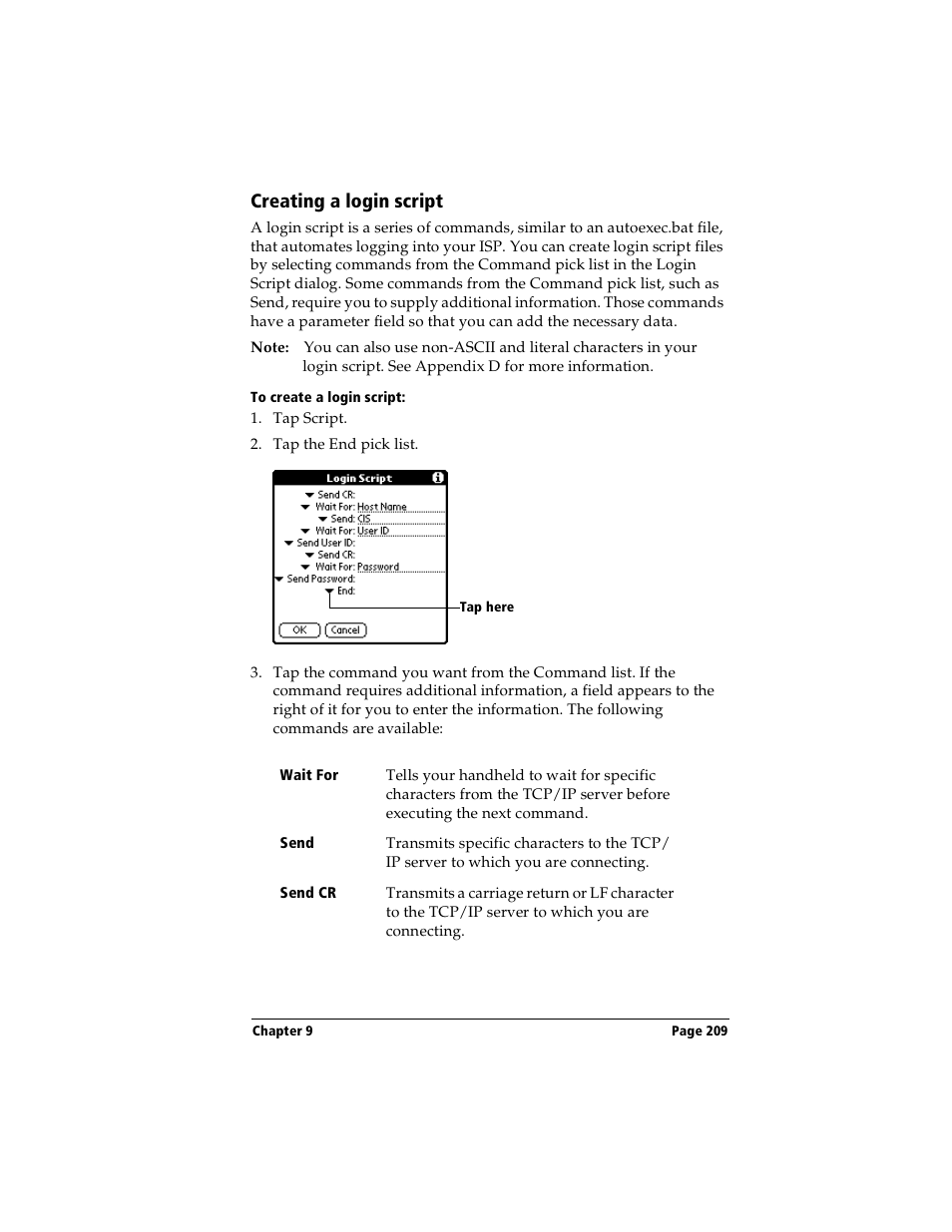 Creating a login script, To create a login script | Handspring Visor Deluxe Handheld User Manual | Page 217 / 282