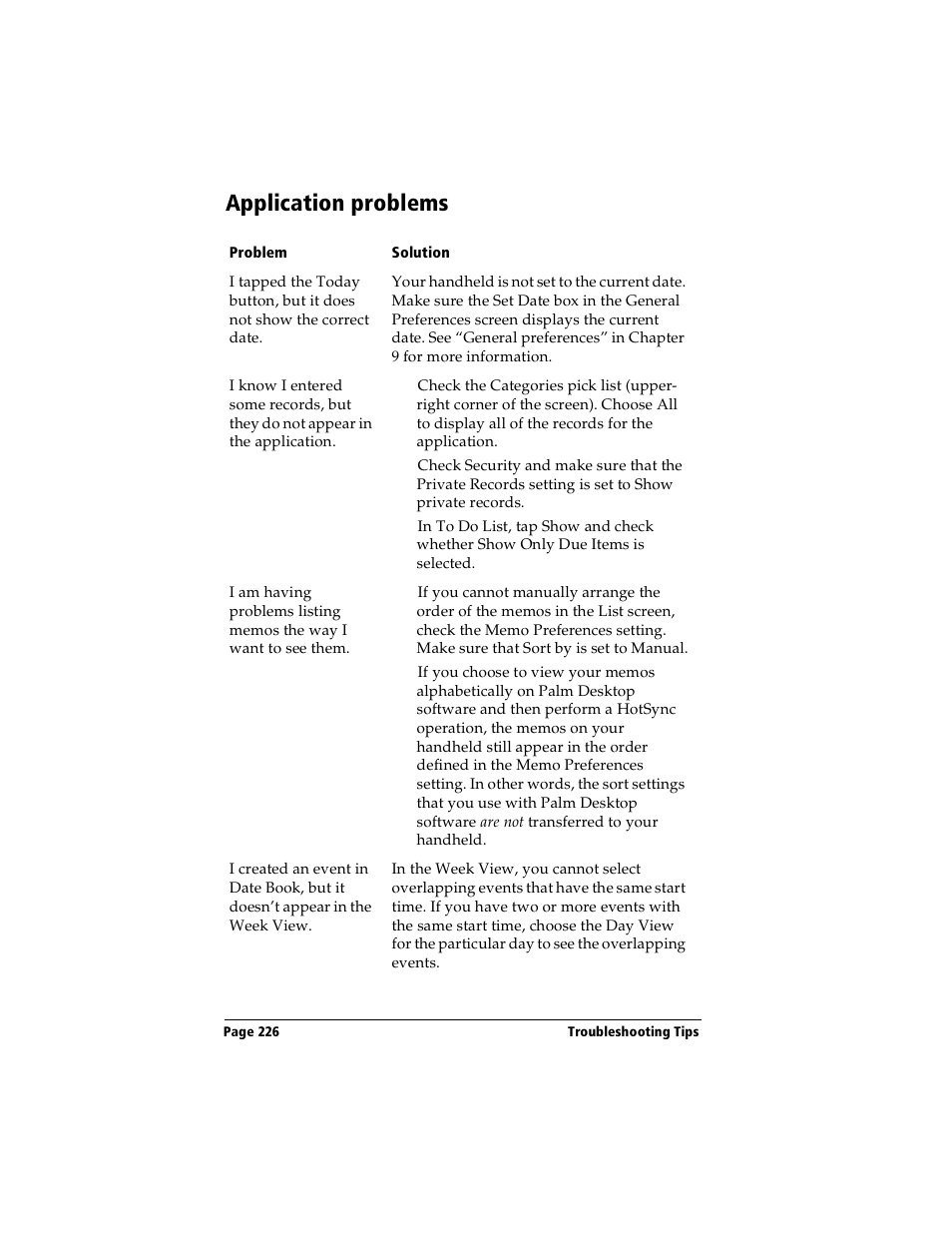 Application problems | Handspring Visor Deluxe Handheld User Manual | Page 234 / 282