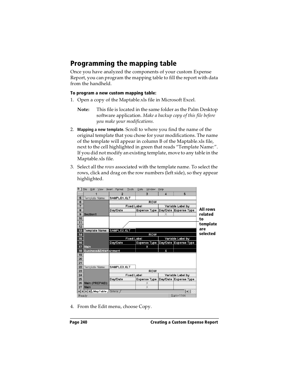 Programming the mapping table, To program a new custom mapping table | Handspring Visor Deluxe Handheld User Manual | Page 248 / 282