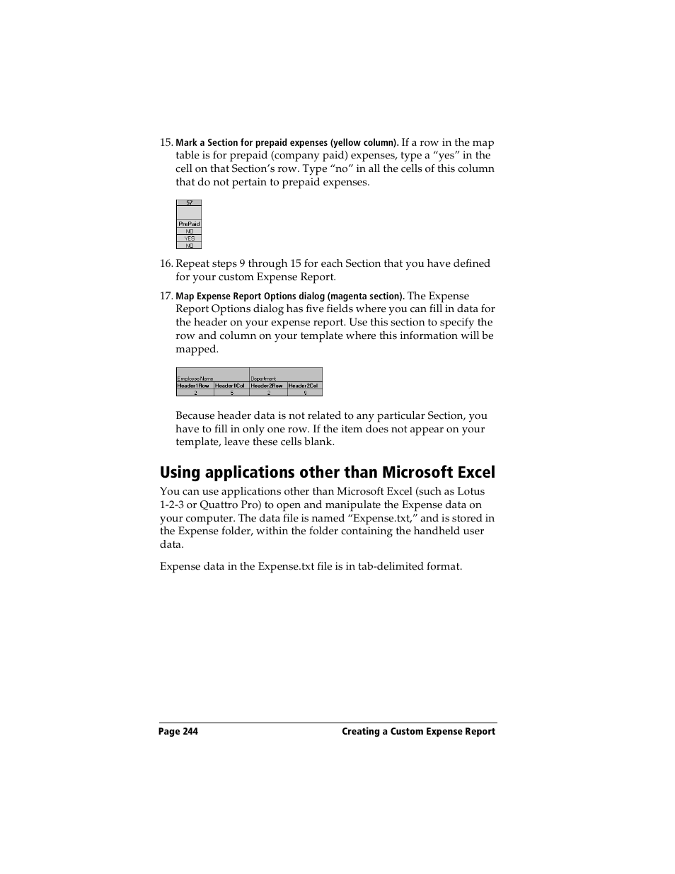 Using applications other than microsoft excel | Handspring Visor Deluxe Handheld User Manual | Page 252 / 282