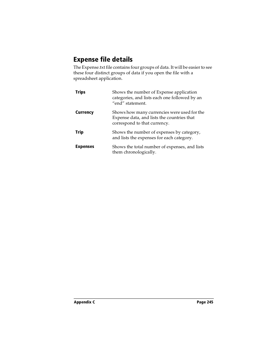 Expense file details | Handspring Visor Deluxe Handheld User Manual | Page 253 / 282