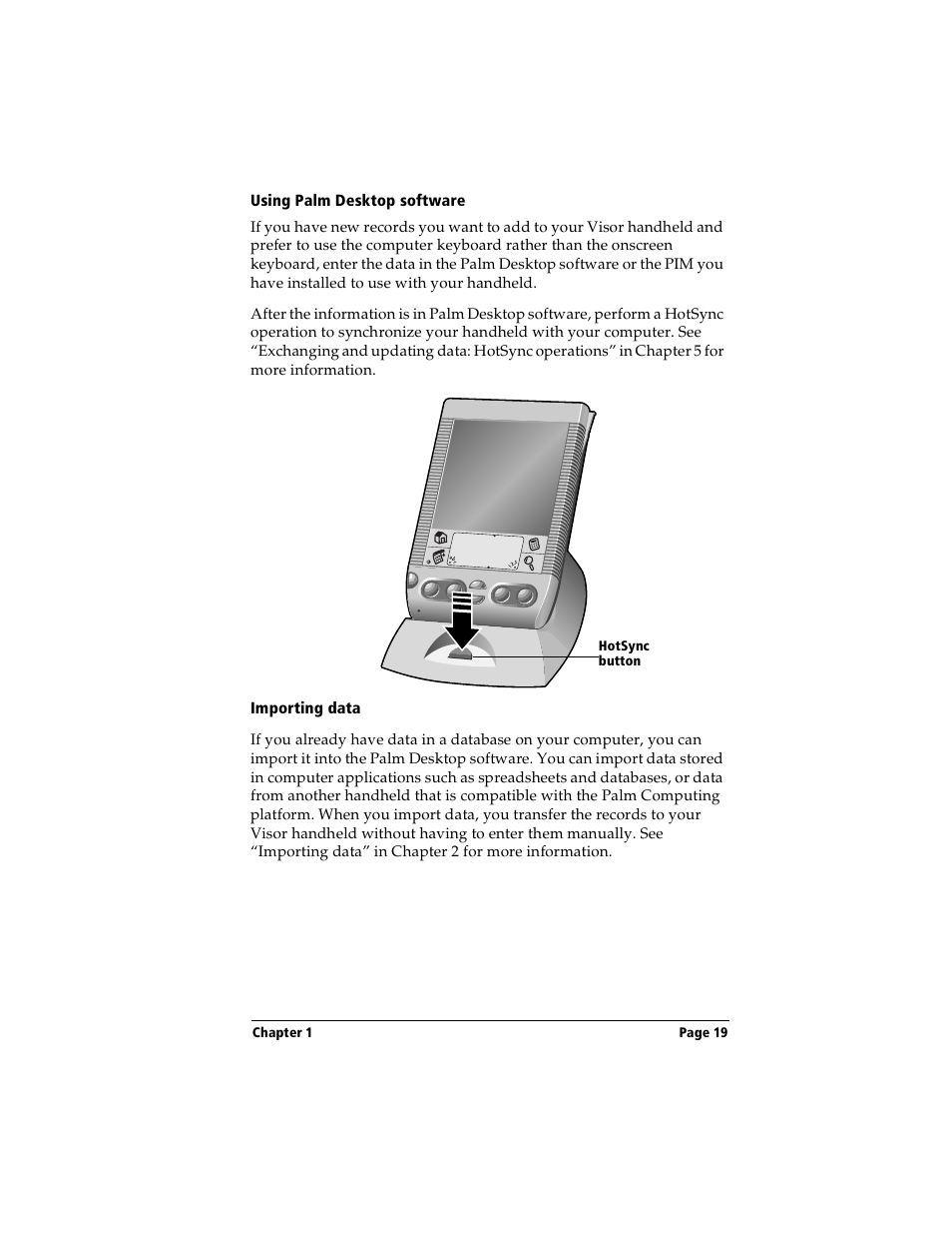Using palm desktop software, Importing data | Handspring Visor Deluxe Handheld User Manual | Page 27 / 282