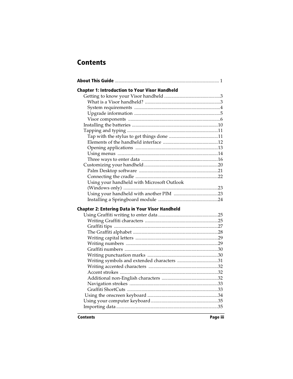 Handspring Visor Deluxe Handheld User Manual | Page 3 / 282