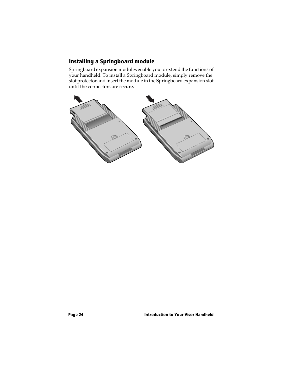 Installing a springboard module | Handspring Visor Deluxe Handheld User Manual | Page 32 / 282