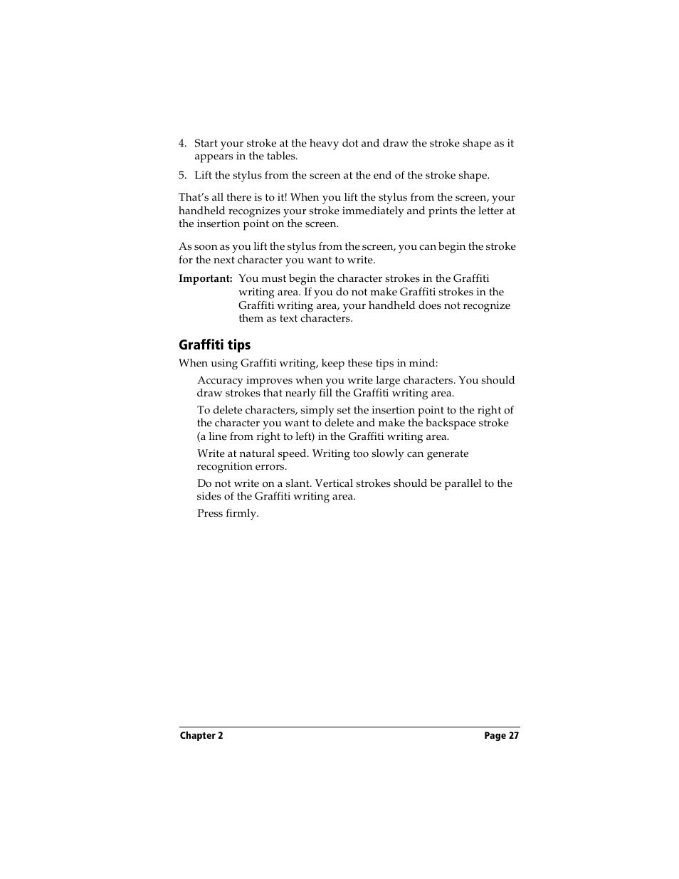 Graffiti tips | Handspring Visor Deluxe Handheld User Manual | Page 35 / 282