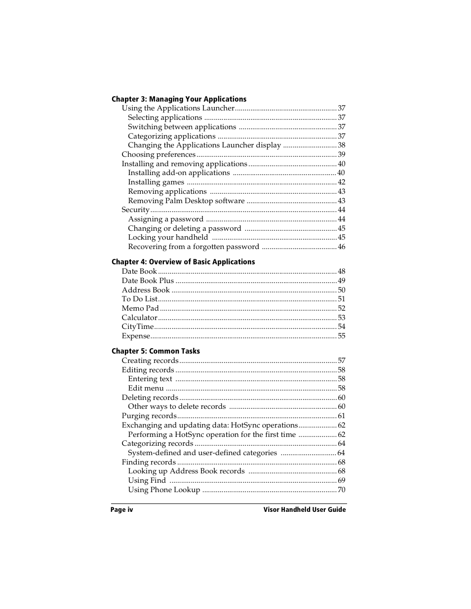 Handspring Visor Deluxe Handheld User Manual | Page 4 / 282