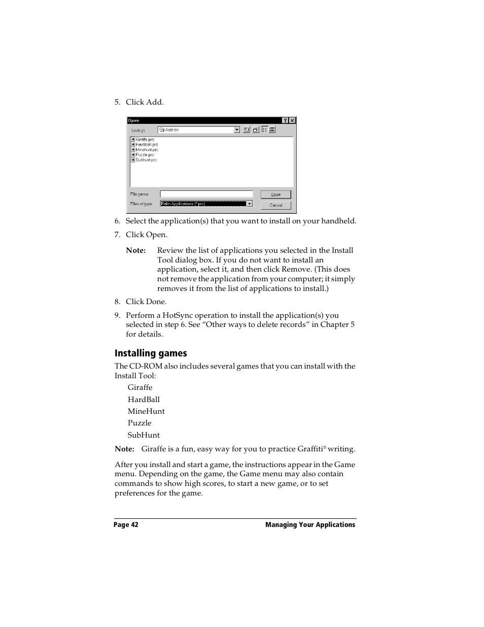 Installing games | Handspring Visor Deluxe Handheld User Manual | Page 50 / 282