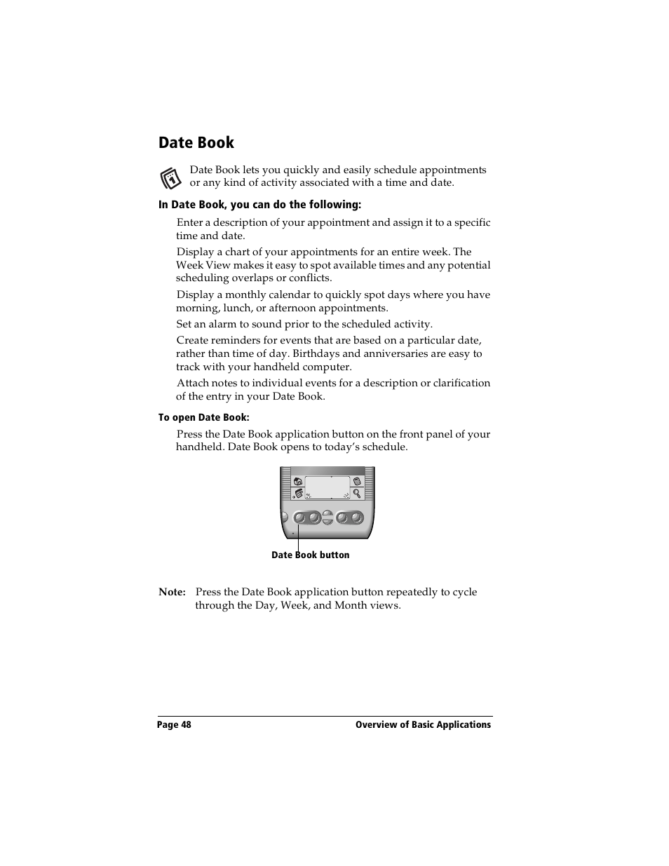 Date book, In date book, you can do the following, To open date book | Handspring Visor Deluxe Handheld User Manual | Page 56 / 282
