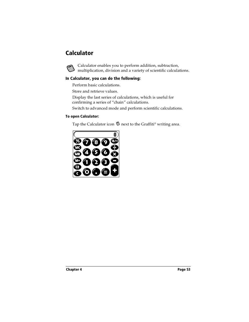 Calculator, In calculator, you can do the following, To open calculator | Handspring Visor Deluxe Handheld User Manual | Page 61 / 282