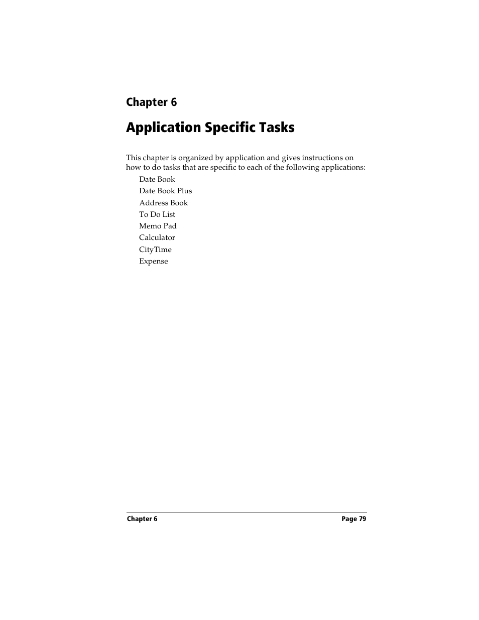 Application specific tasks, Chapter 6: application specific tasks, Chapter 6 | Handspring Visor Deluxe Handheld User Manual | Page 87 / 282