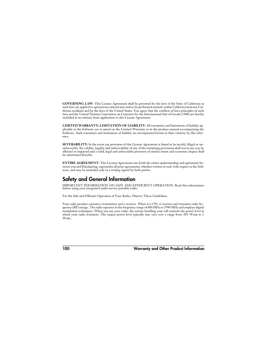 Safety and general information | Handspring VisorPhone User Manual | Page 106 / 116