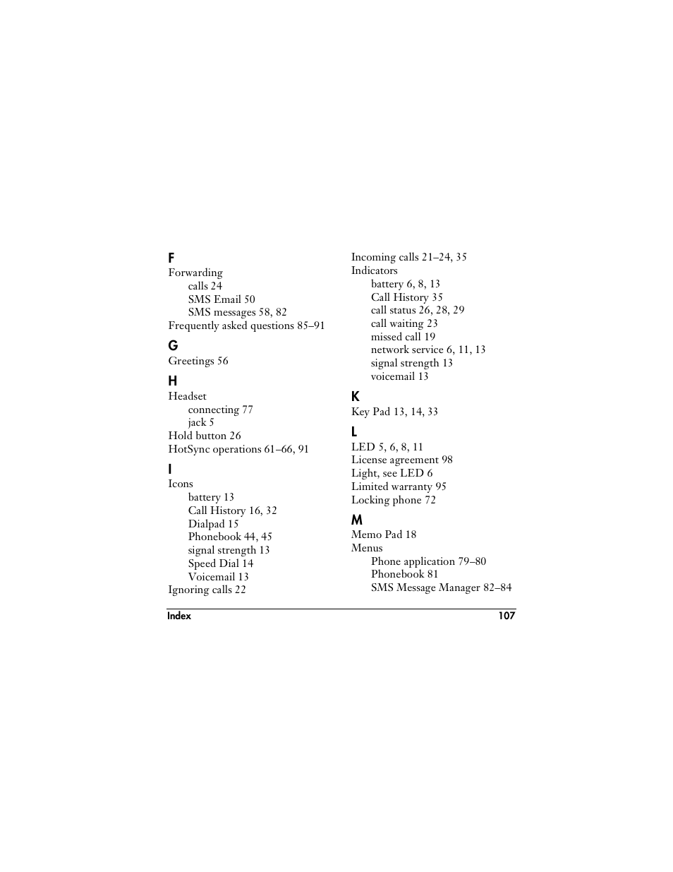 Handspring VisorPhone User Manual | Page 113 / 116