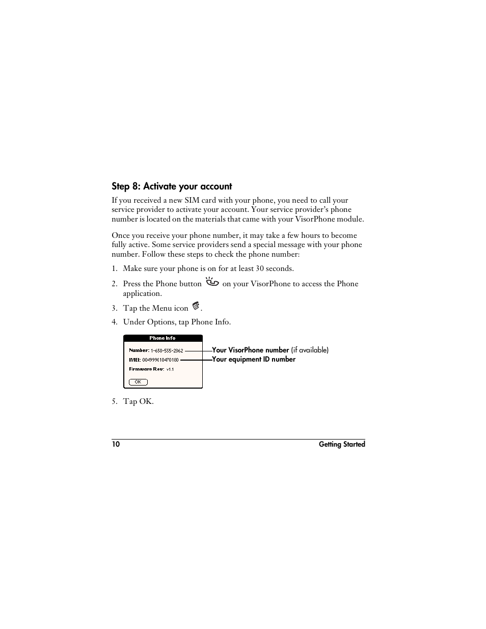 Step 8: activate your account | Handspring VisorPhone User Manual | Page 16 / 116