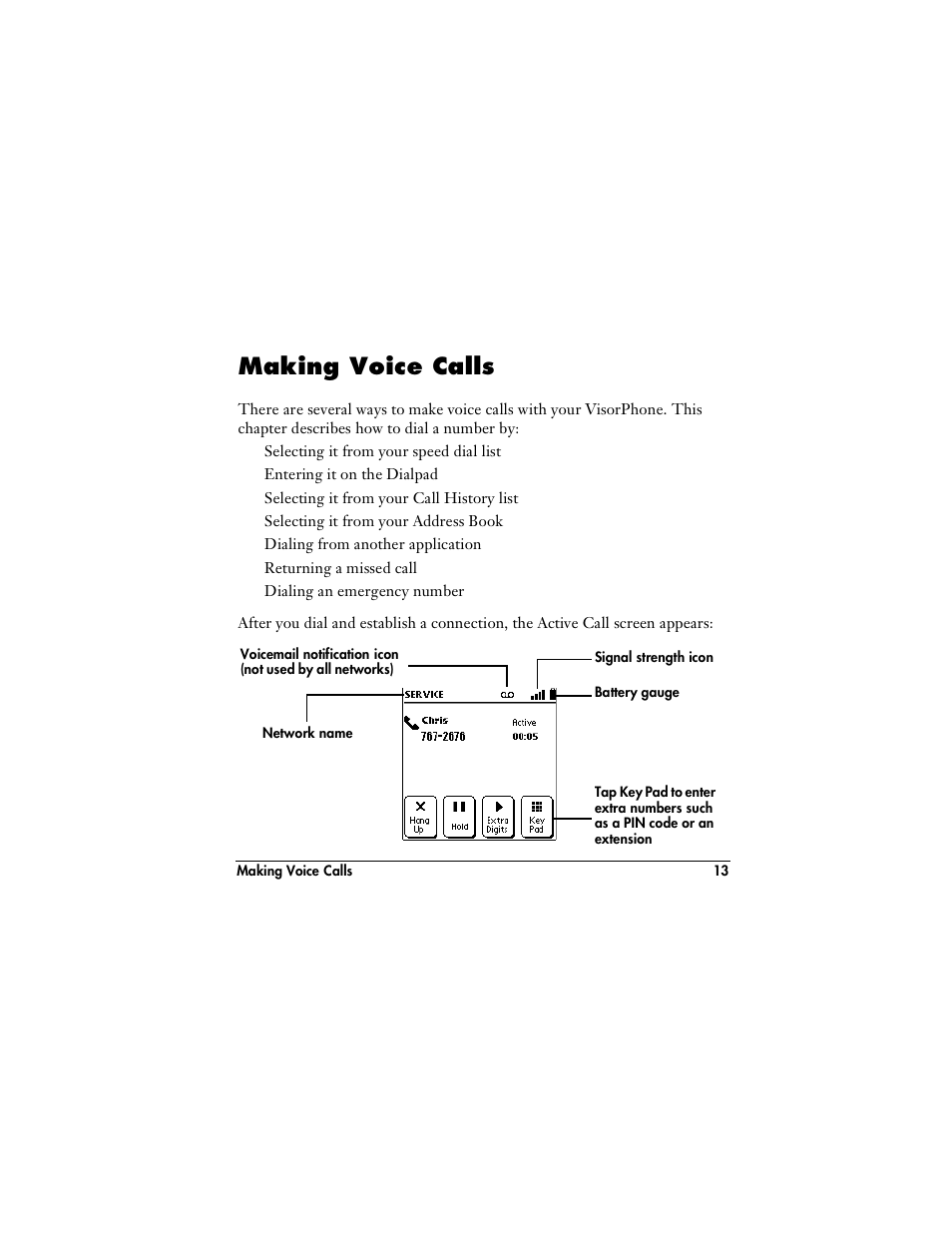 Making voice calls | Handspring VisorPhone User Manual | Page 19 / 116