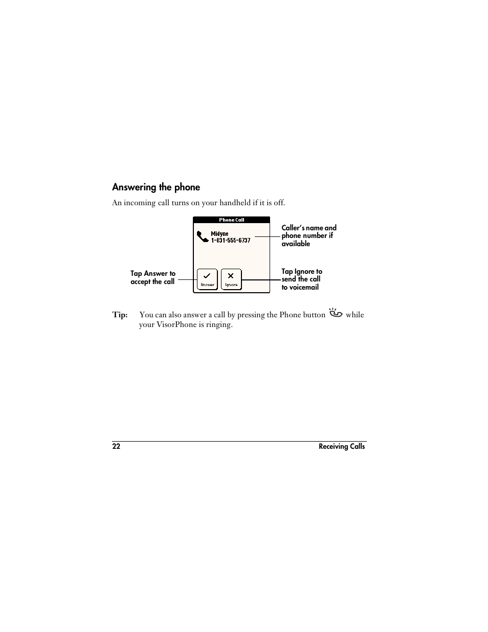 Answering the phone | Handspring VisorPhone User Manual | Page 28 / 116