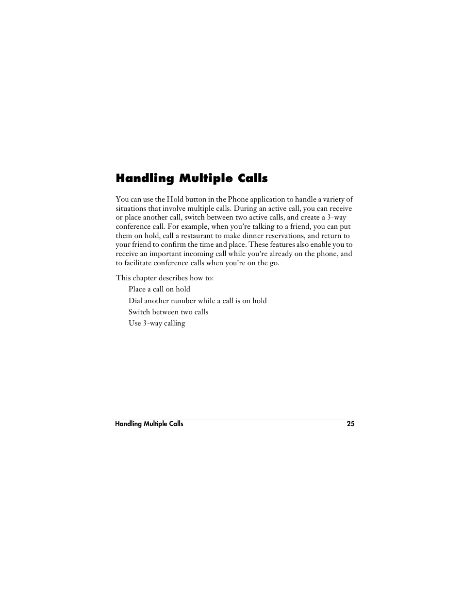 Handling multiple calls | Handspring VisorPhone User Manual | Page 31 / 116
