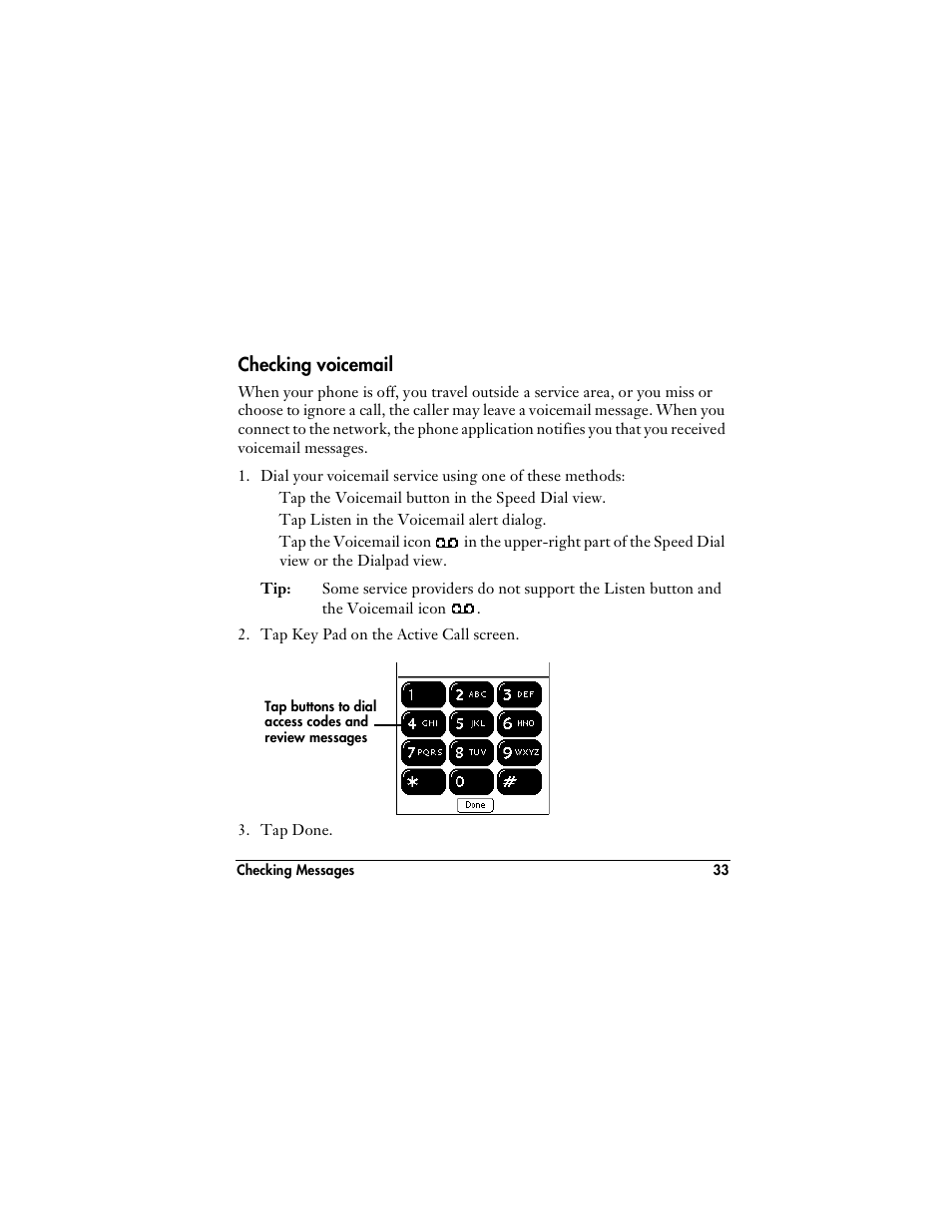 Checking voicemail | Handspring VisorPhone User Manual | Page 39 / 116