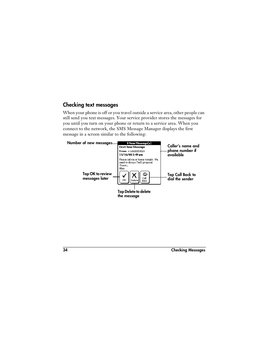 Checking text messages | Handspring VisorPhone User Manual | Page 40 / 116