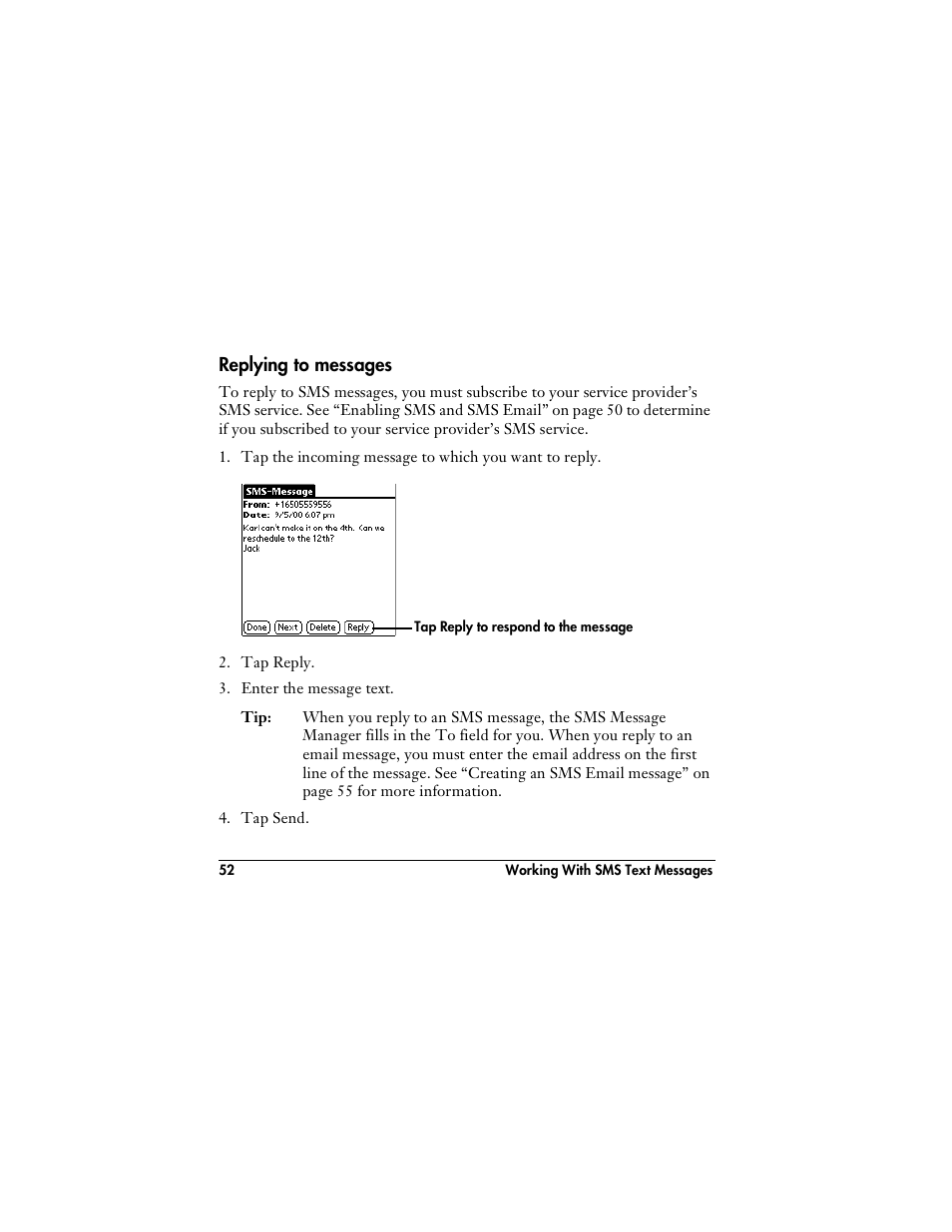 Replying to messages | Handspring VisorPhone User Manual | Page 58 / 116
