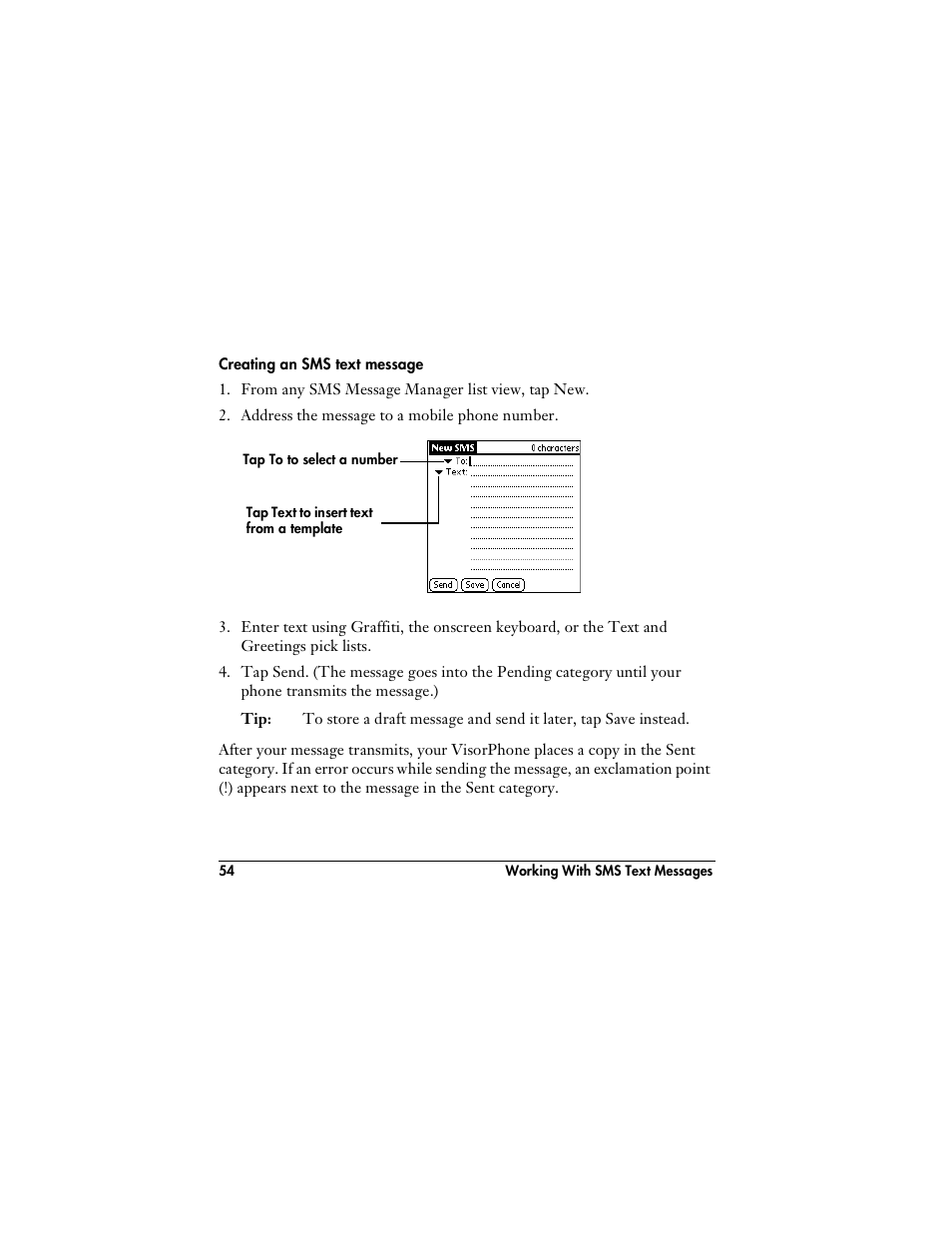 Creating an sms text message | Handspring VisorPhone User Manual | Page 60 / 116