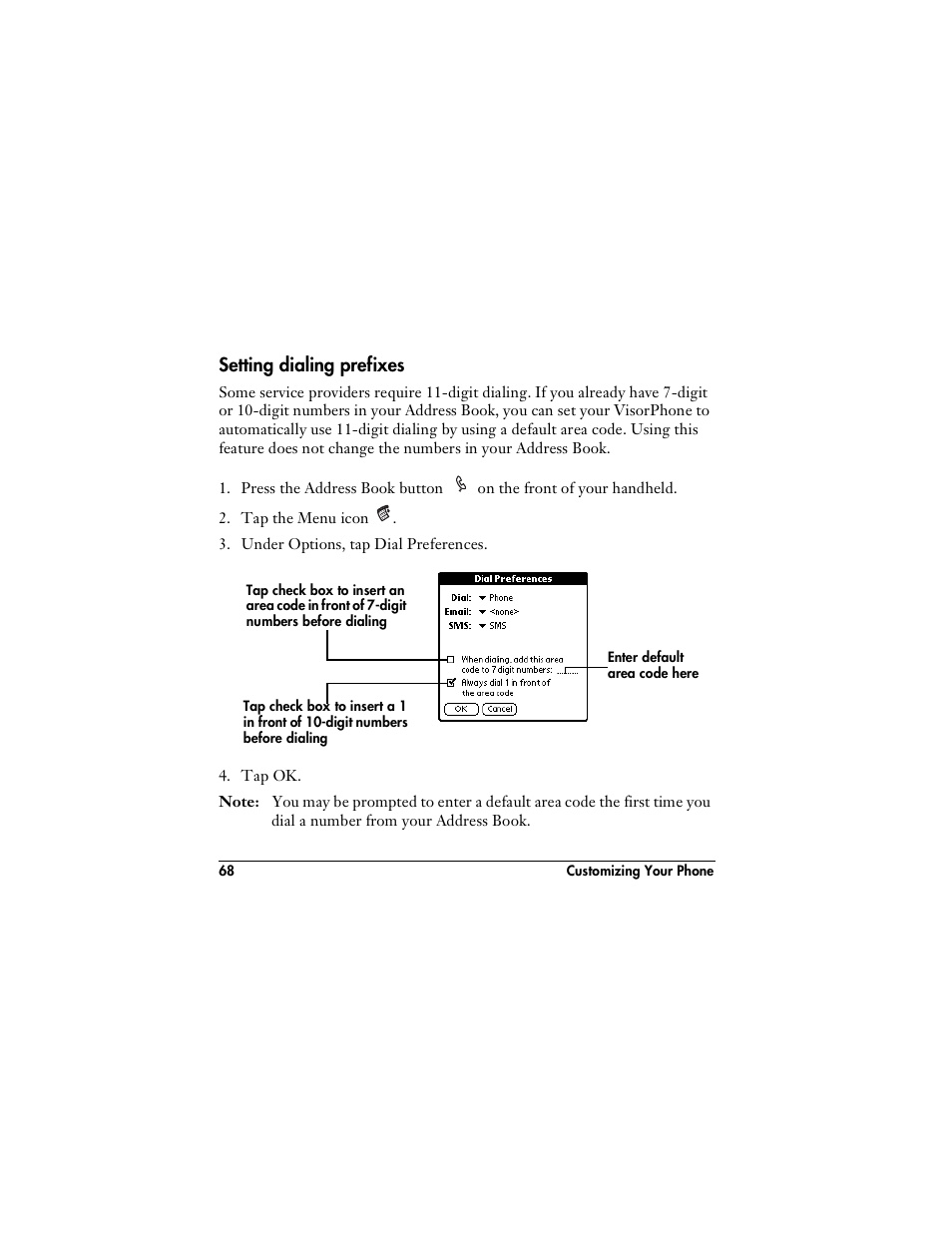 Setting dialing prefixes | Handspring VisorPhone User Manual | Page 74 / 116