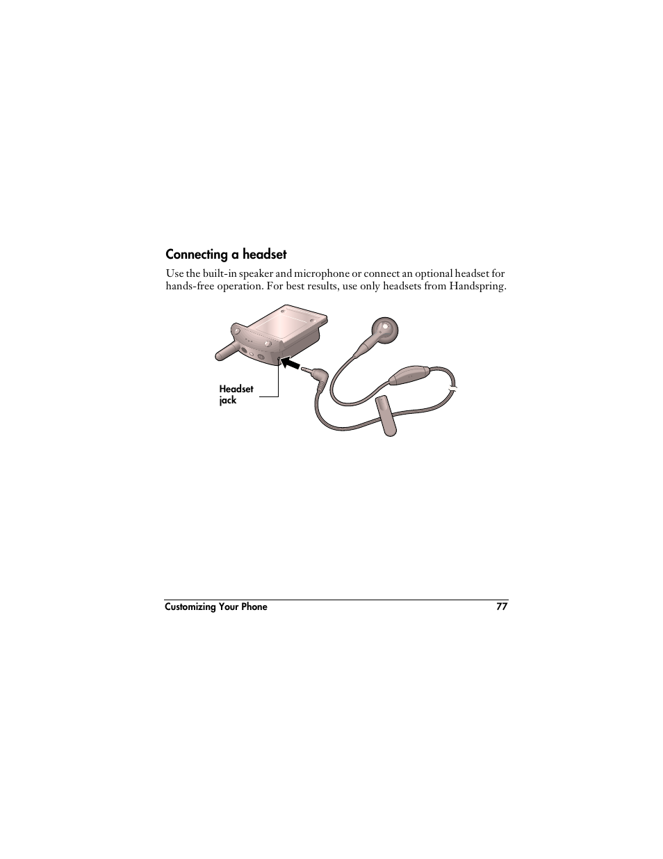Connecting a headset | Handspring VisorPhone User Manual | Page 83 / 116
