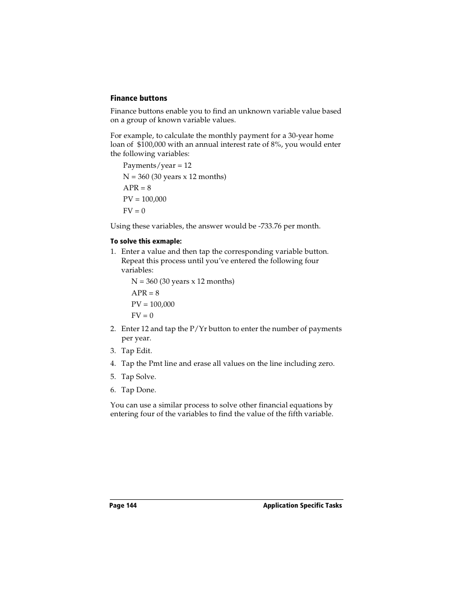 Finance buttons, To solve this exmaple | Handspring Visor User Manual | Page 144 / 263