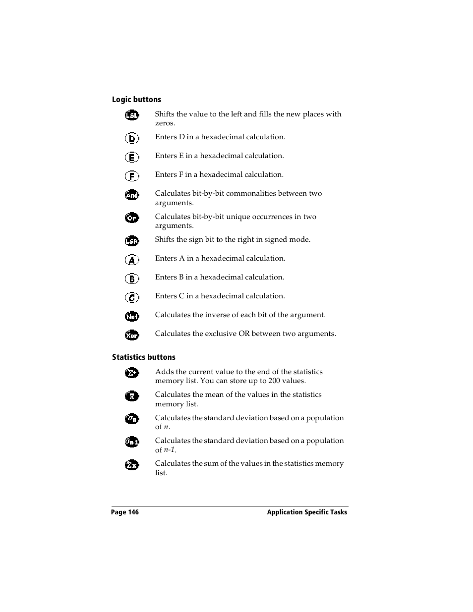 Logic buttons, Statistics buttons | Handspring Visor User Manual | Page 146 / 263