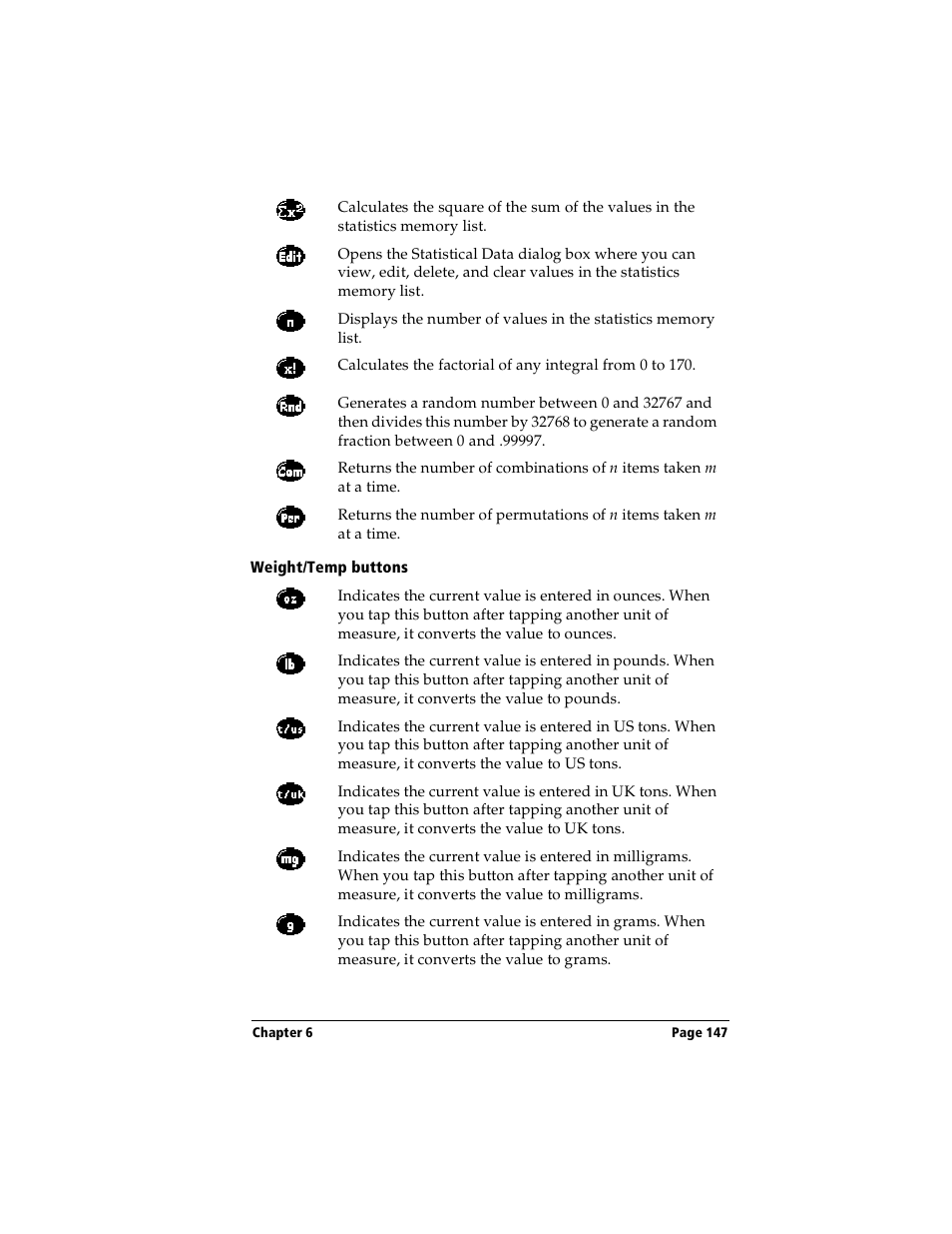 Weight/temp buttons | Handspring Visor User Manual | Page 147 / 263