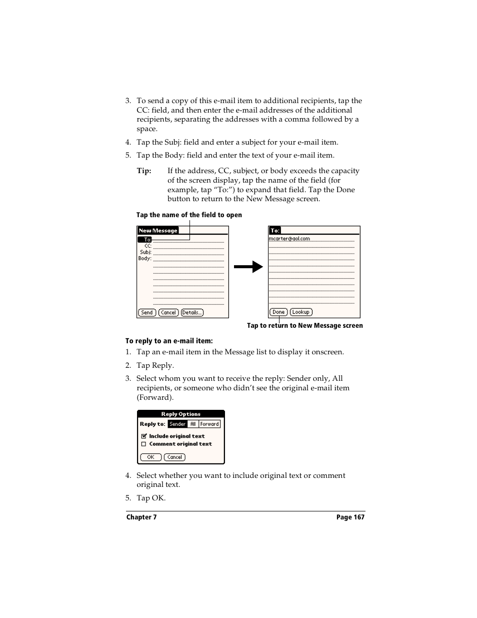 To reply to an e-mail item | Handspring Visor User Manual | Page 167 / 263