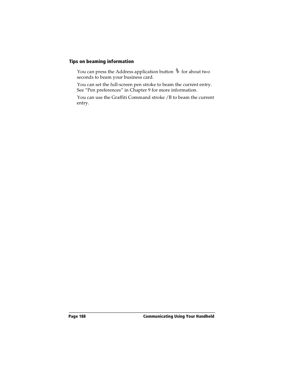 Tips on beaming information | Handspring Visor User Manual | Page 188 / 263