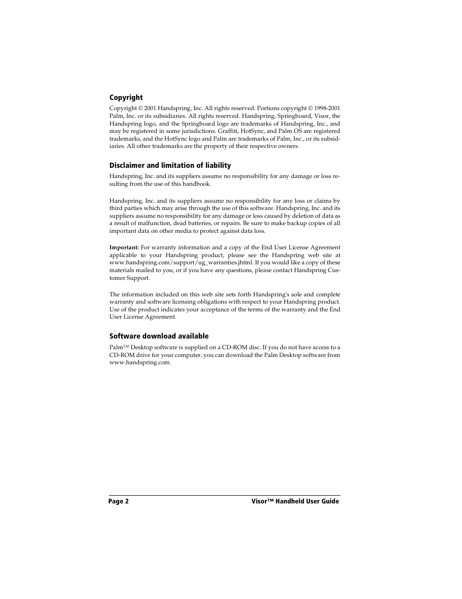 Handspring Visor User Manual | Page 2 / 263