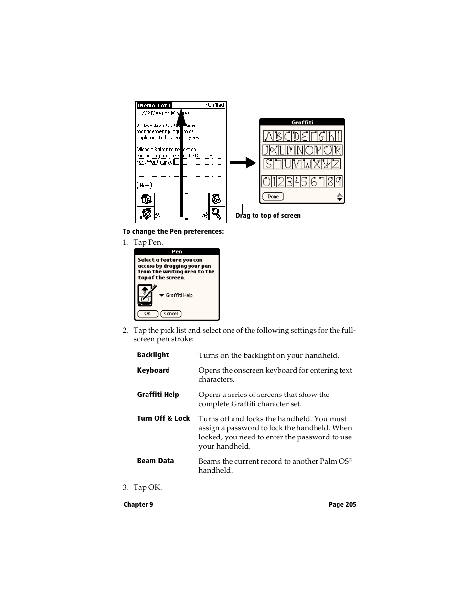 To change the pen preferences | Handspring Visor User Manual | Page 205 / 263