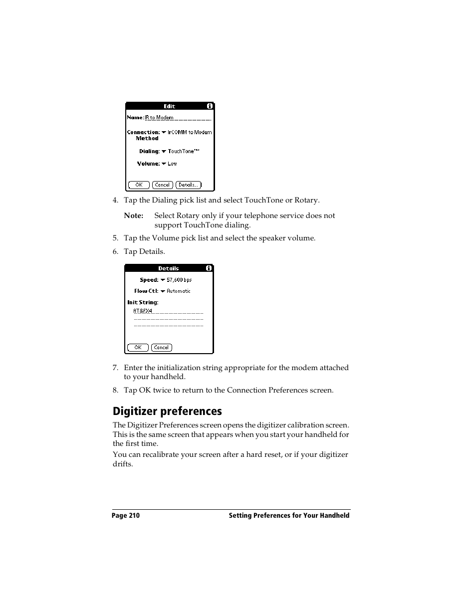 Digitizer preferences | Handspring Visor User Manual | Page 210 / 263