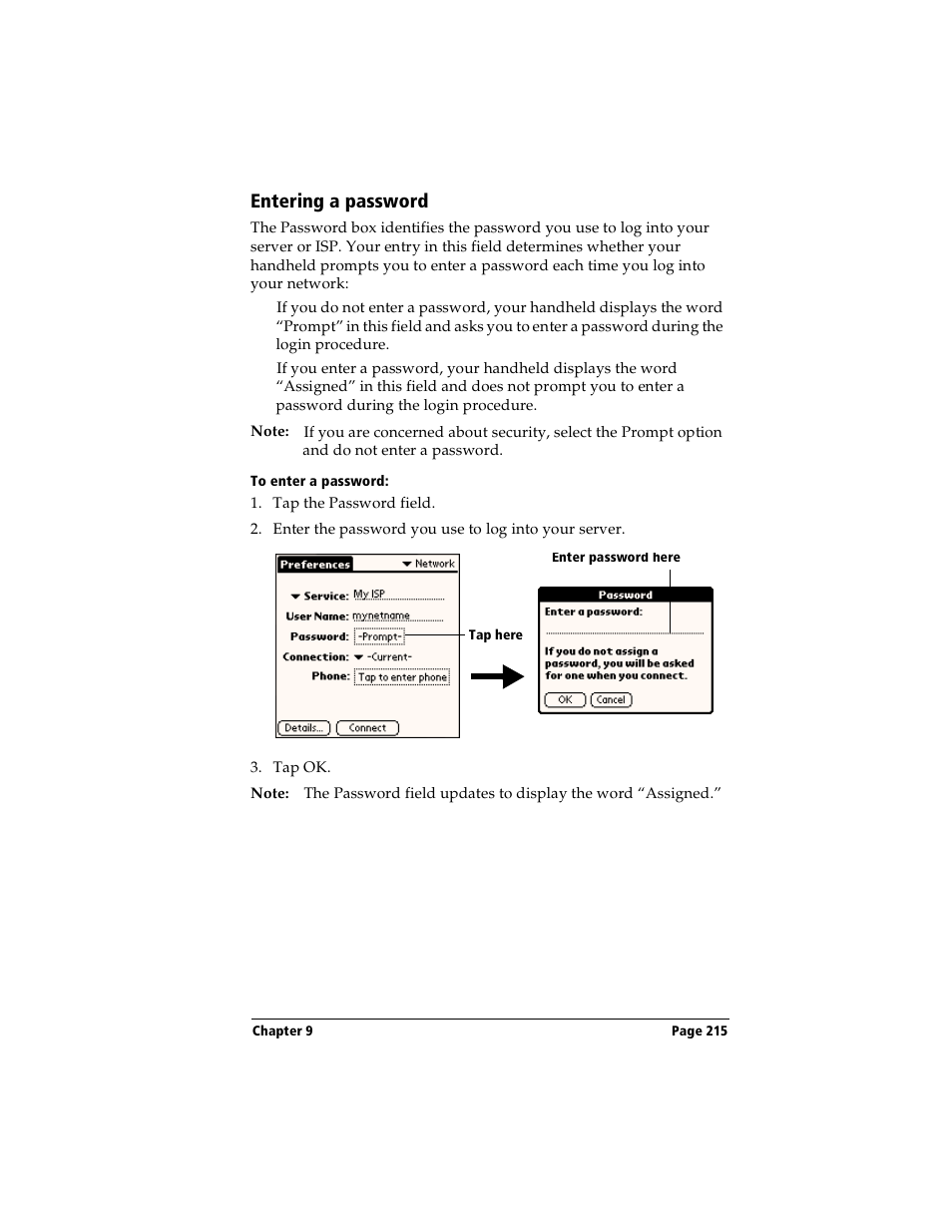 Entering a password, To enter a password | Handspring Visor User Manual | Page 215 / 263