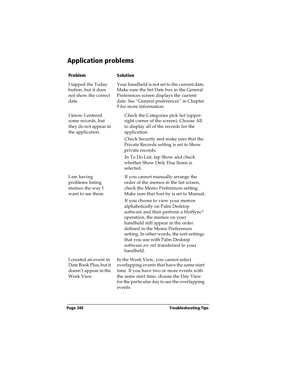 Application problems | Handspring Visor User Manual | Page 240 / 263