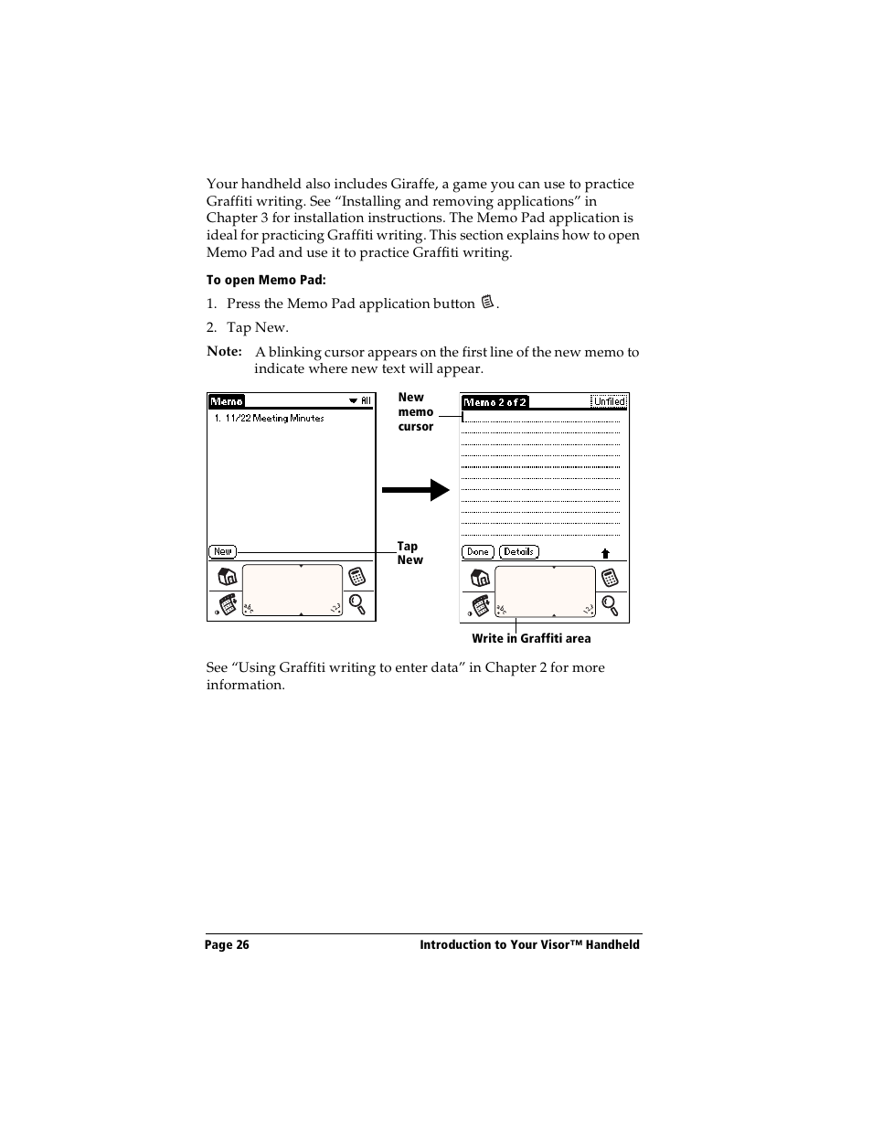To open memo pad | Handspring Visor User Manual | Page 26 / 263
