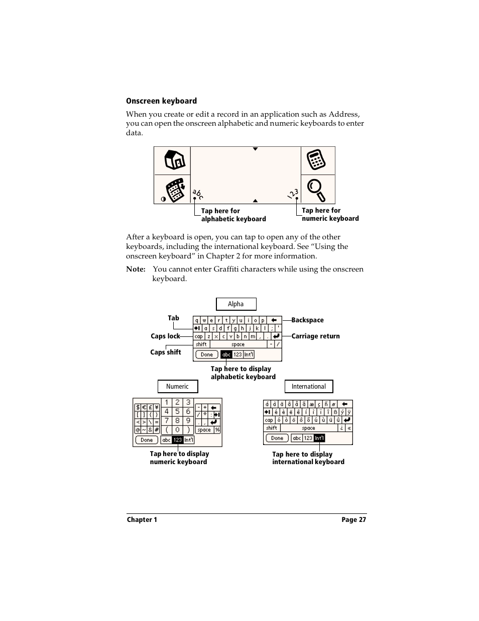 Onscreen keyboard | Handspring Visor User Manual | Page 27 / 263