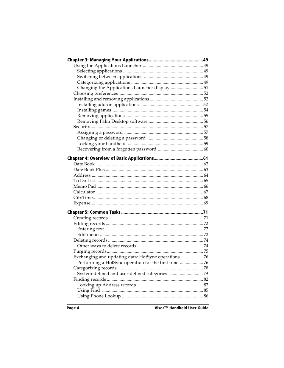 Handspring Visor User Manual | Page 4 / 263