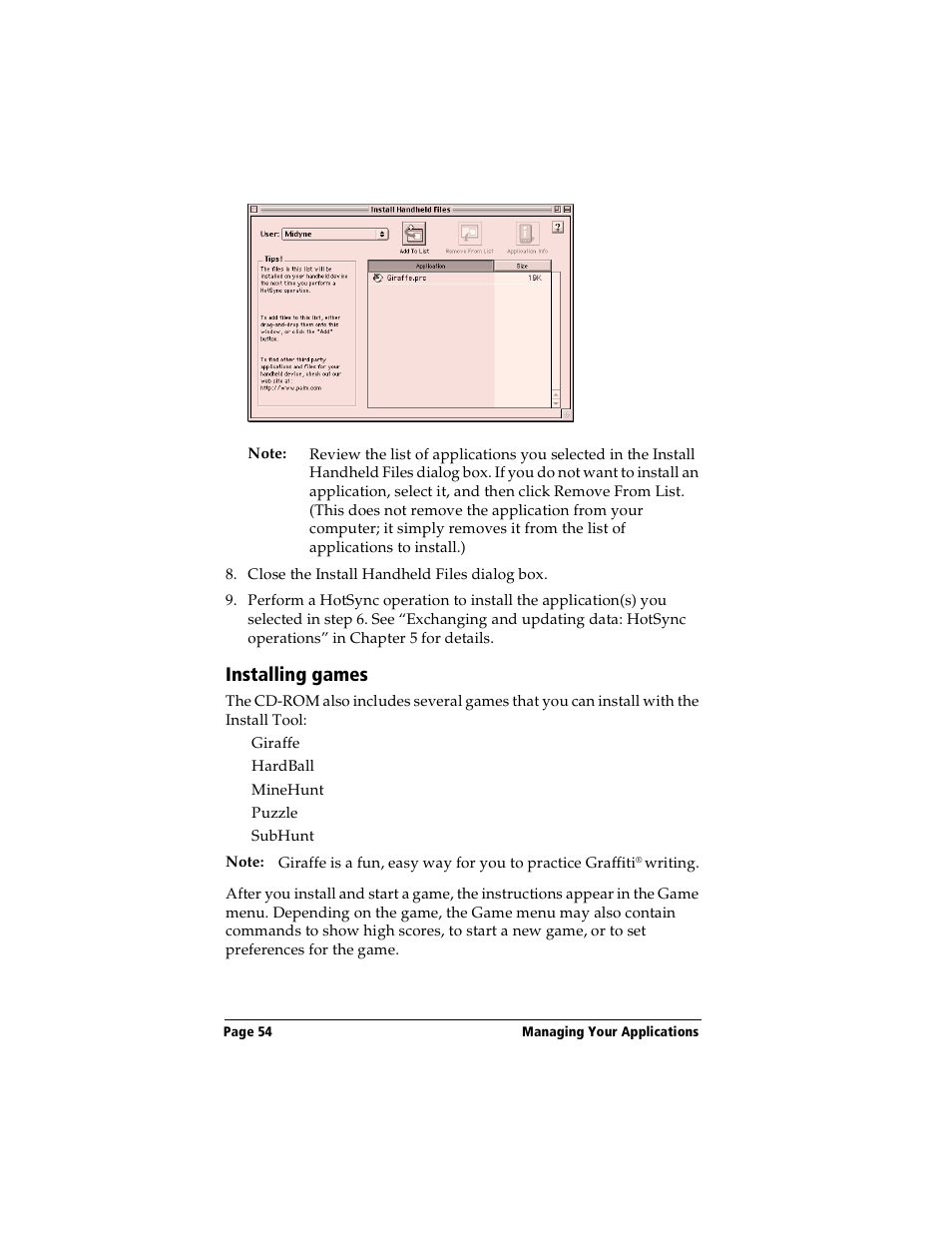 Installing games | Handspring Visor User Manual | Page 54 / 263