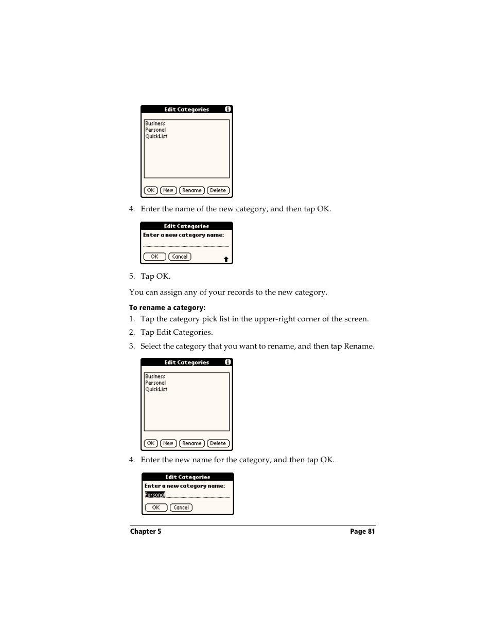 To rename a category | Handspring Visor User Manual | Page 81 / 263