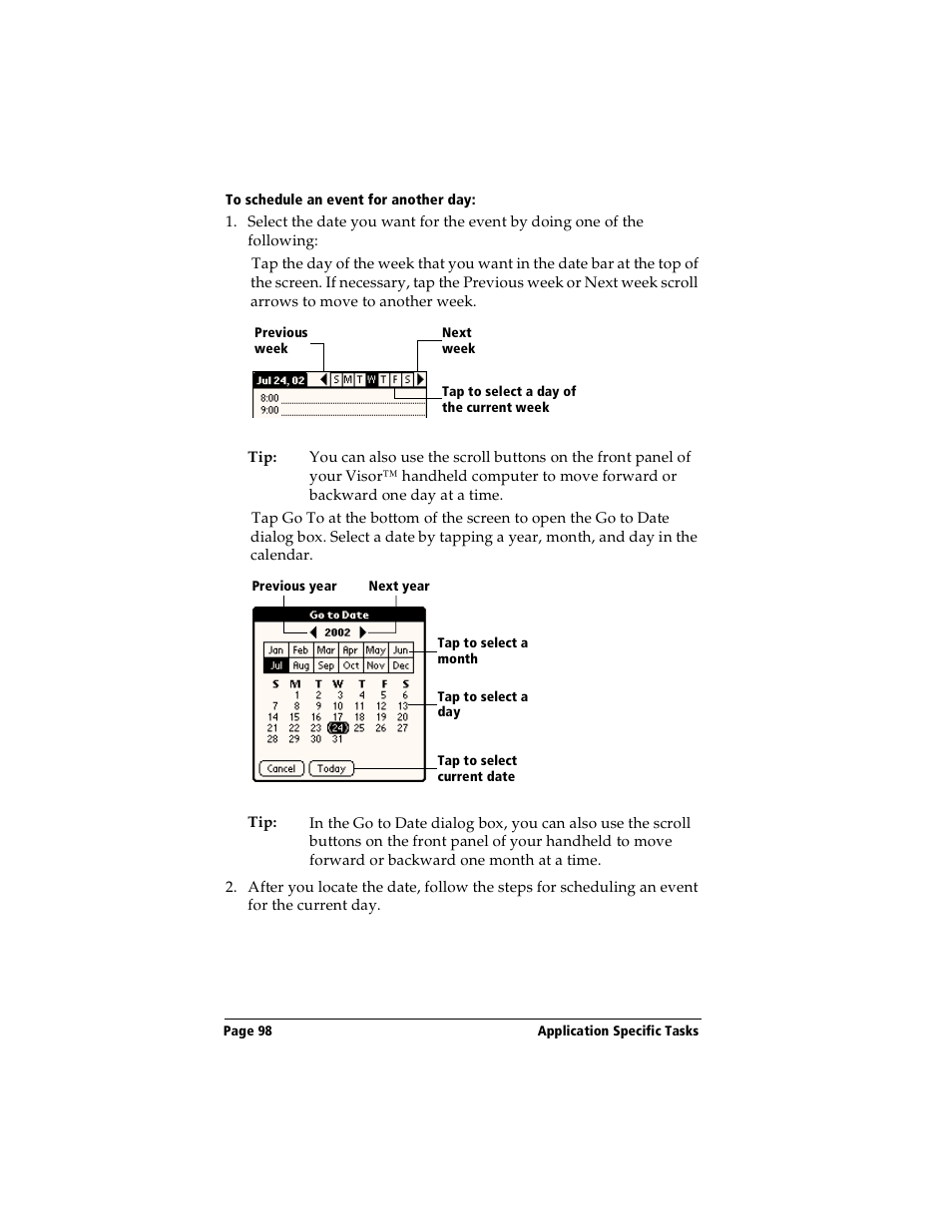 To schedule an event for another day | Handspring Visor User Manual | Page 98 / 263
