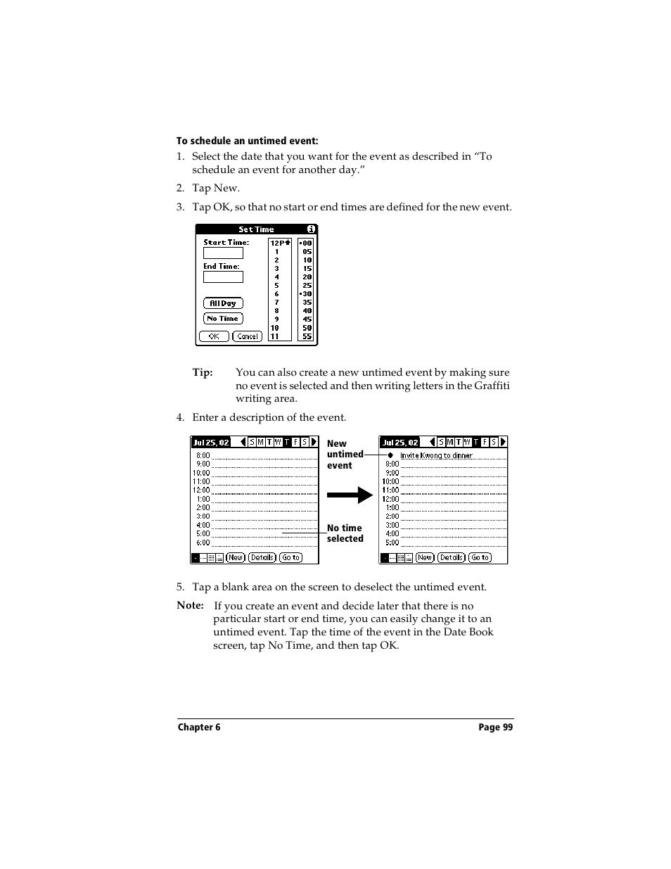 To schedule an untimed event | Handspring Visor User Manual | Page 99 / 263