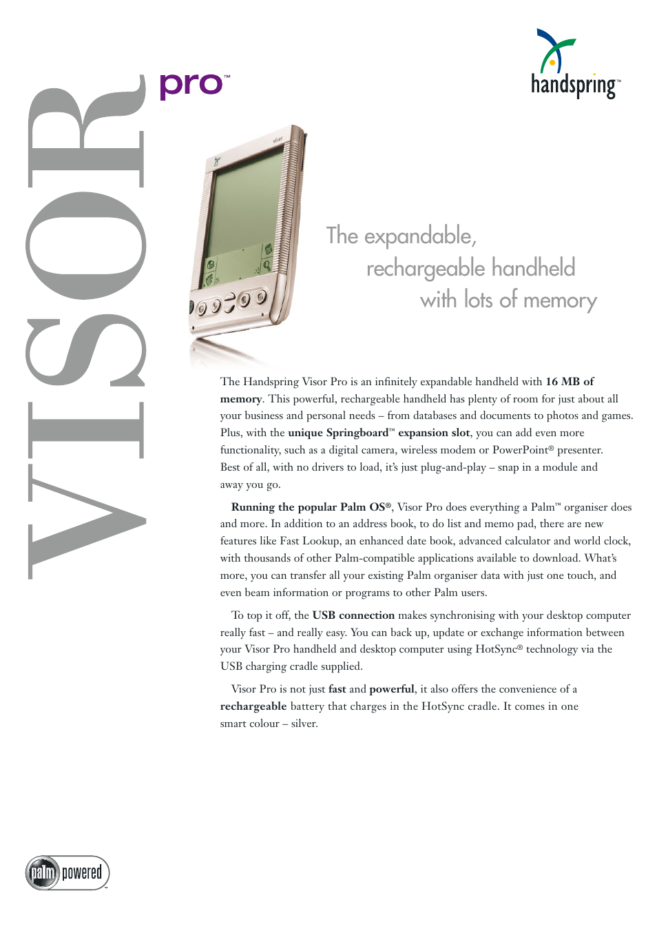 Handspring Visor Handheld Desktop User Manual | 2 pages