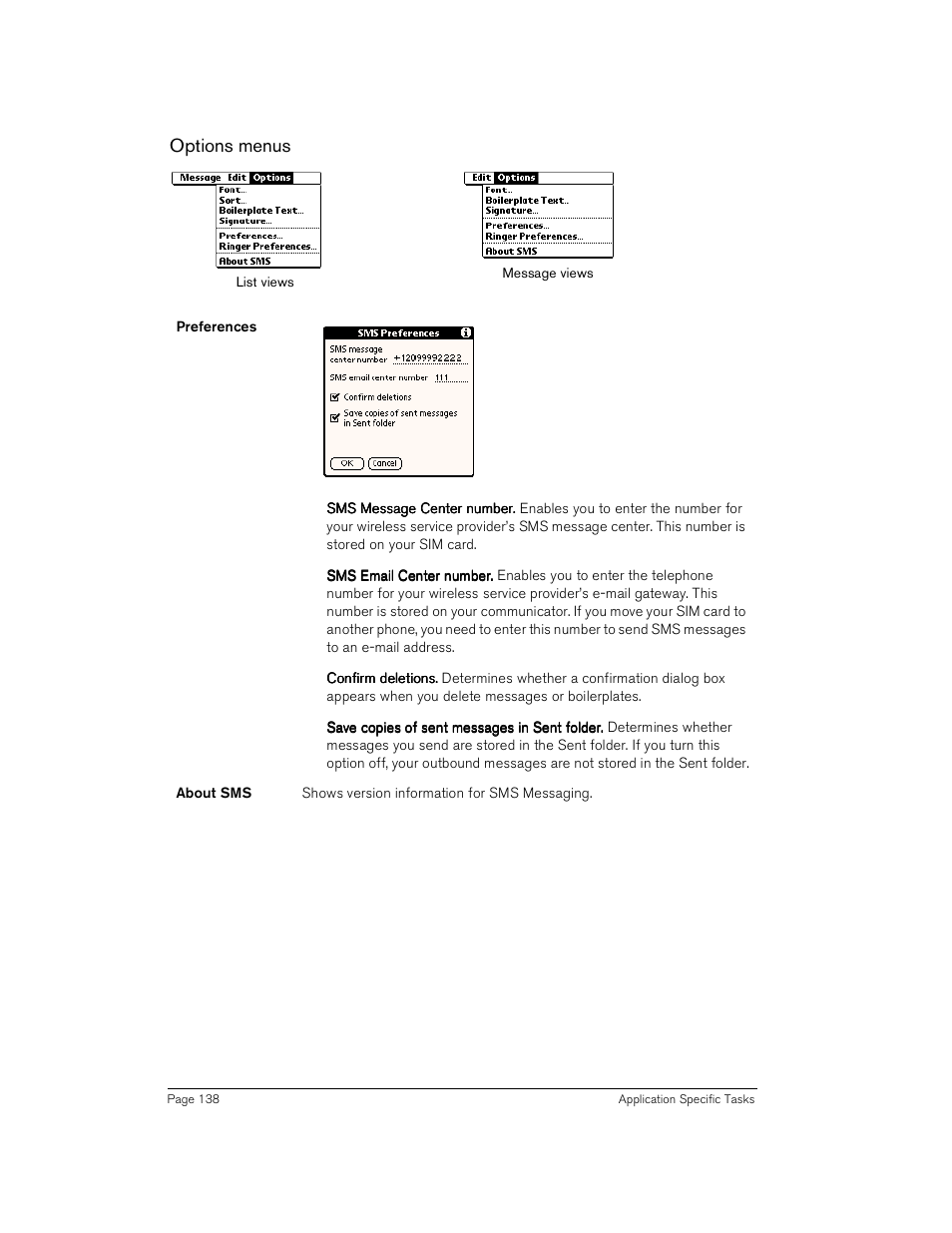 Options menus | Handspring Treo 180 User Manual | Page 138 / 235