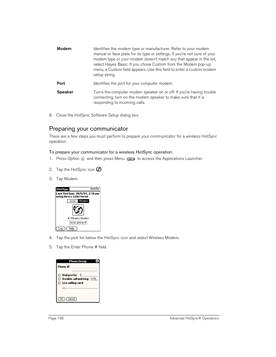 Preparing your communicator | Handspring Treo 180 User Manual | Page 196 / 235