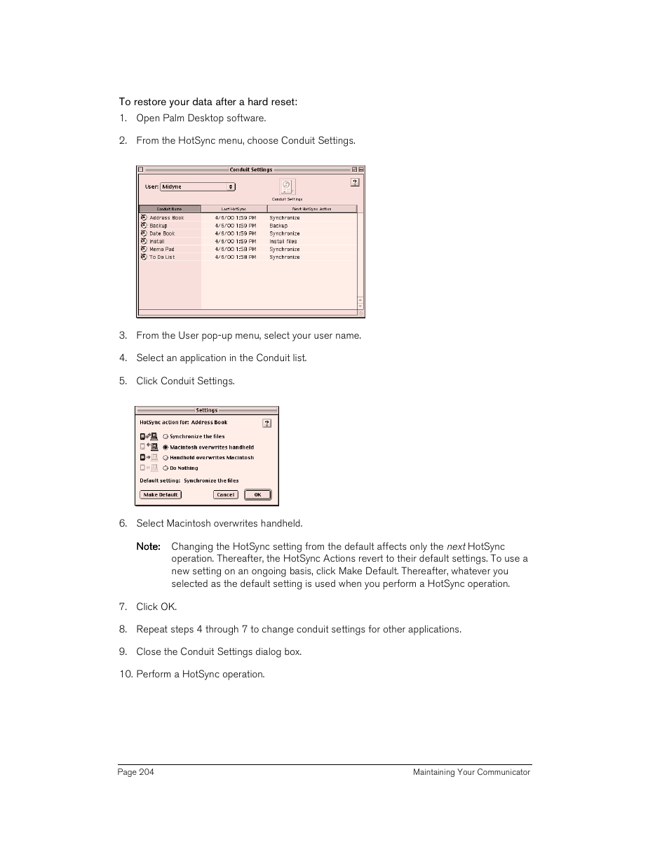 To restore your data after a hard reset | Handspring Treo 180 User Manual | Page 204 / 235