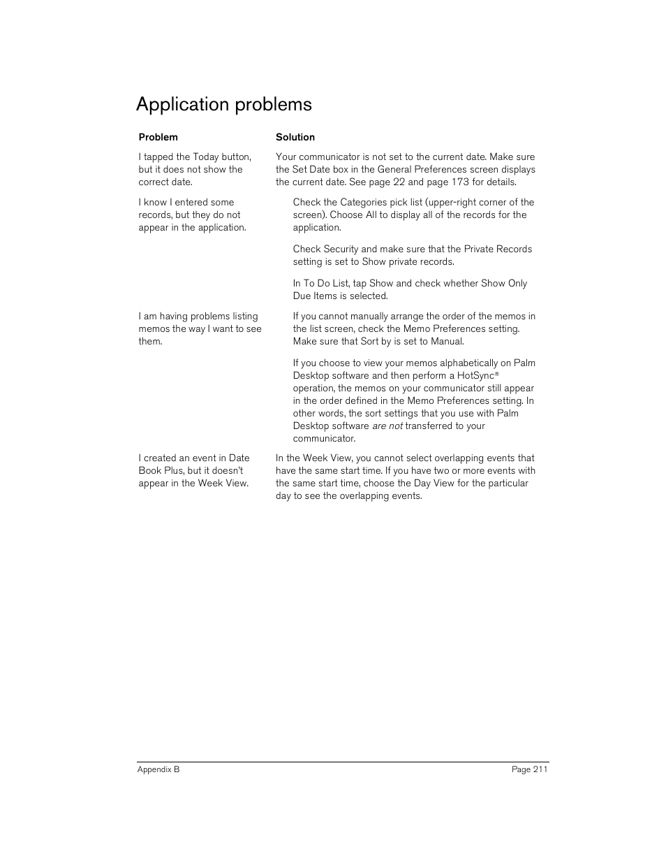 Application problems | Handspring Treo 180 User Manual | Page 211 / 235