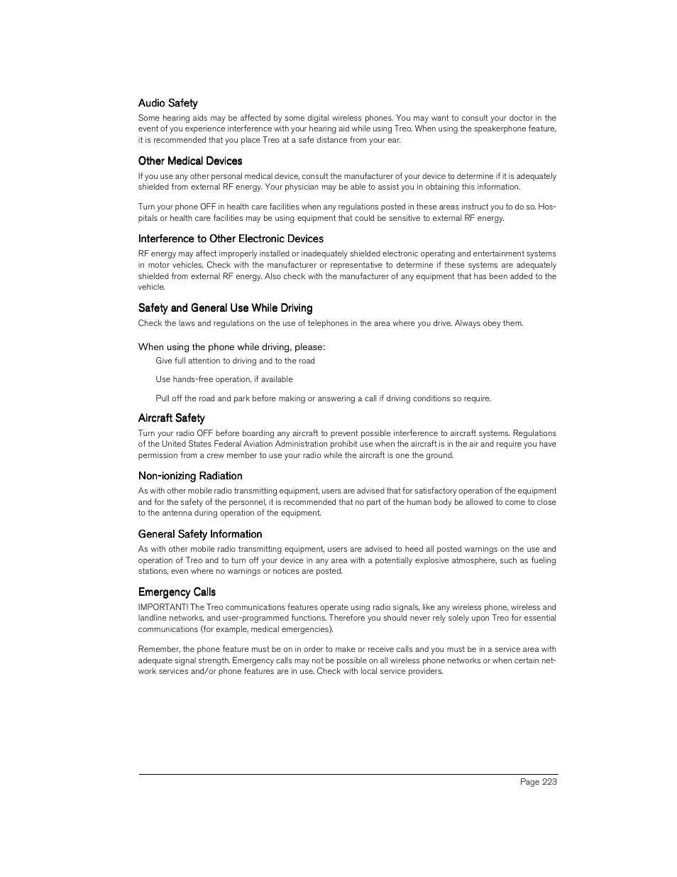 When using the phone while driving, please | Handspring Treo 180 User Manual | Page 223 / 235