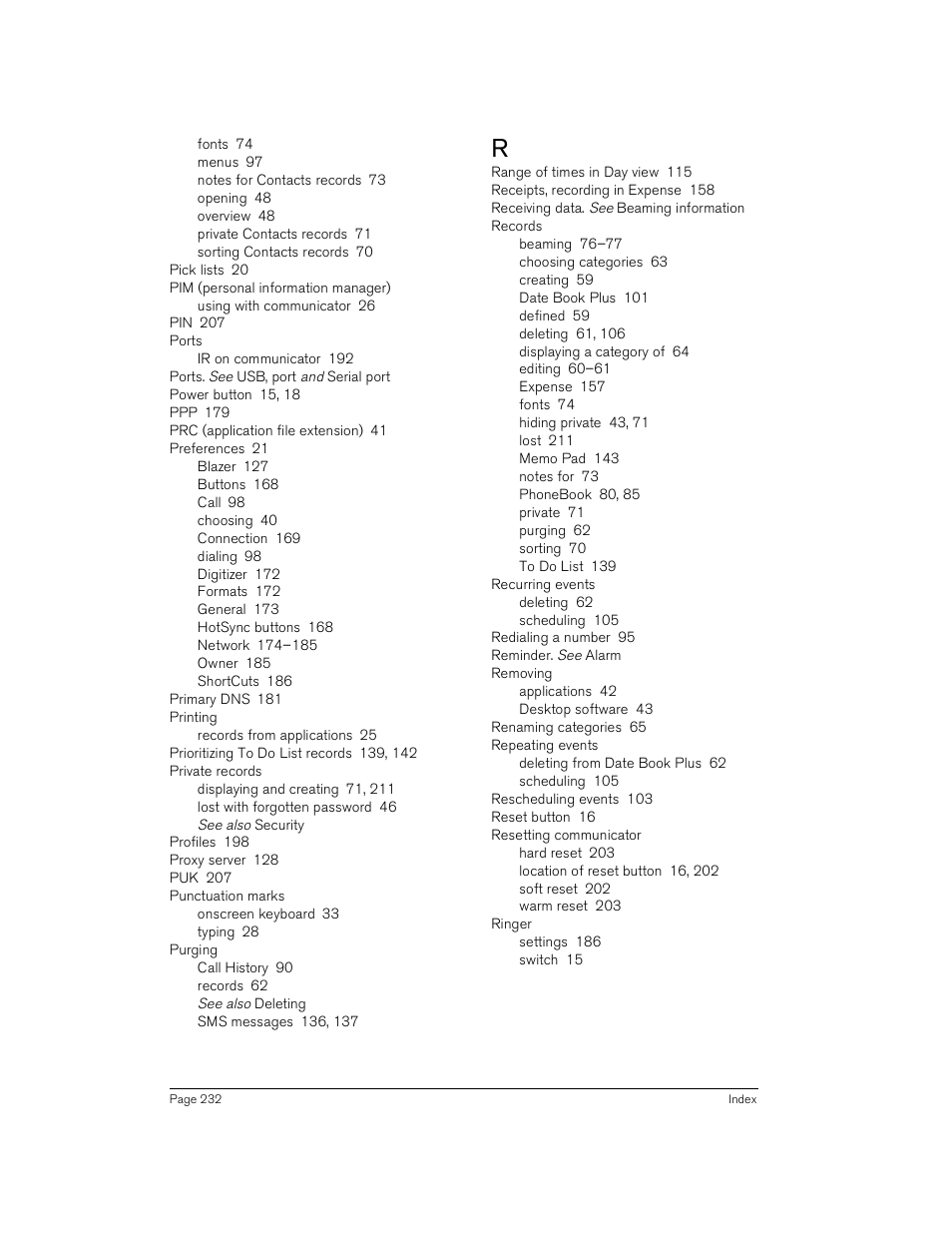 Handspring Treo 180 User Manual | Page 232 / 235
